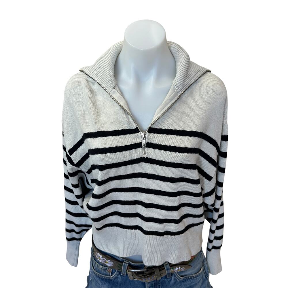 Marissa Webb Striped Quarter Zip Sweater SMALL Fold Over Oversized Nautical $265 - Picture 11 of 15